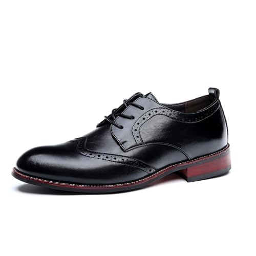 Men's Leather Formal Shoes Business Oxford Derby Shoes Brogue Retro Dress Shoes for Men Black UK 10