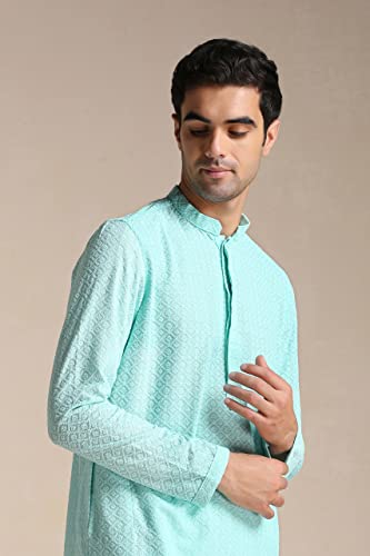 Image of Manyavar Men's Cotton Blend Self-Design Kurta Pyjama Set (2pcs)