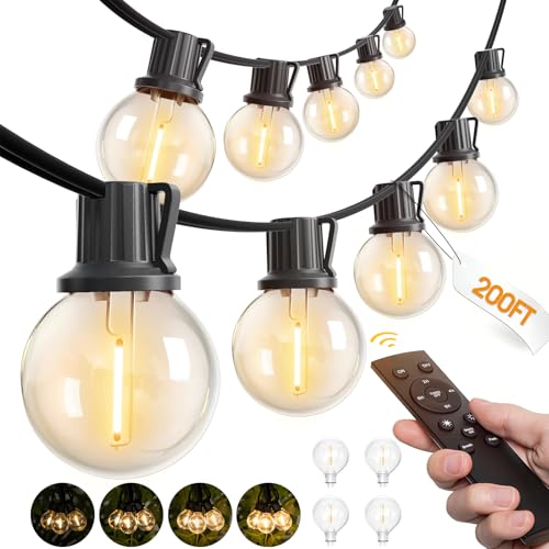 addlon 200FT Outdoor String Lights G40 with Remote Control, Dimmable Patio Globe LED Lights Waterproof Shatterproof, Hanging Outside Lighting for Backyard, Garden, Deck, Balcony, Porch, Café, Bristo