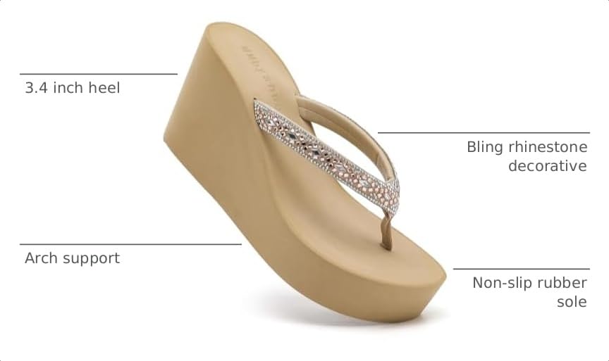 Image of Rhinestone Womens Wedge Sandals for Women Platform Flip Flops Chunky wedge flip flops Heels Sandals Women Wedding Shoes