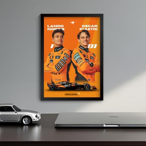 Image of Lando Norris & Oscar Piastri Poster | Framed McLaren F1 Car A4 Sized (31 x 23 cm) | Lando & Oscar F1 Poster | McLaren Car Posters for Wall, Gift for Boys, Formula 1 Frames | Formula 1 Frame (F 130)