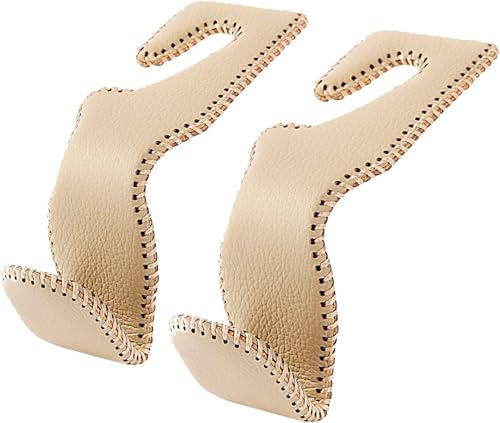 Lot de 2 crochets d'appui-tête pour sacs à main et sacs, siège arrière de voiture, crochet de rangement en cuir beige