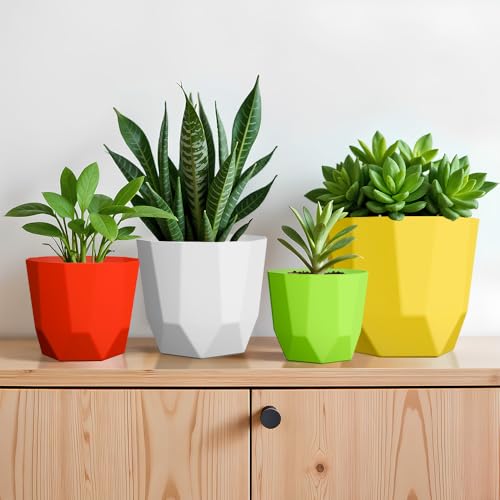 Image of YUCCABE ITALIA SHERA Hexa Plastic Planter Pot for Plants | Decorative Flower Pot | UV Protected Lightweight Indoor Outdoor Gamla for Home Decor, Balcony, Garden & Living Room