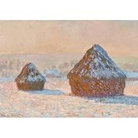 手書き油絵 クロード・モネ積みわら 雪の効果 額付 絵画 インテリア 油彩画 モネ【積みわら - 朝の雪の効果】 - 手描き 絵画（油絵複製画