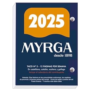 MYRGA – Taco Sobremesa Calendario MYRGA 2025 Nº 3 Español