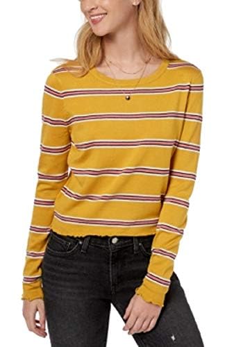 Ultra Flirt by Ikeddi Juniors Lettuce Edge Pullover Mustard Coral Stripe XS2