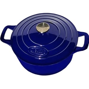 La Cuisine Enameled Cast Iron Dutch Oven Casserole Dish Pot with Lid, 5 QT 10.3” Dia. Cream White Enamel Interior 2-tone Sapphire Enamel Coating Exterior Oven-Safe