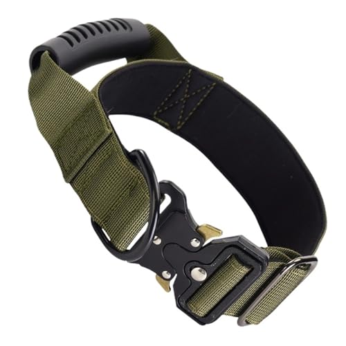 中型・大型犬用犬用首輪、ハンドル付き頑丈首輪、金属製バックルトレーニング、厚手(Dark Green,L)