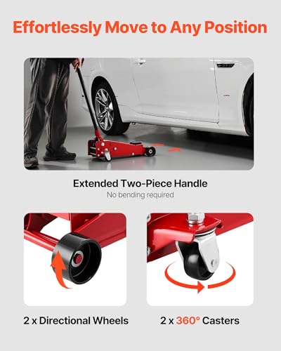 Image of VEVOR 3 Ton Low Profile Floor Jack, Steel Racing Floor Jacks with Single Piston Quick Lift Pump, Hydraulic Trolley Car Jack for Sport Utility Vehicle, SUVs, Pickups, Lifting Range 5.1 inch-19.7 inch