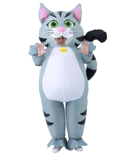 JASHKE Traje de gato insuflável adultos disfarces de Halloween insufláveis fato gato insuflável para adultos