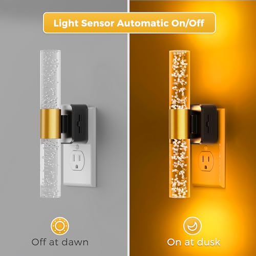 Image of L LOHAS LED Amber Night Light, Bubble Acrylic Night Lights Plug into Wall, 180 Rotating Nightlights, Yellow Nightlights Dimmable, Light Sensor, Sleep Light for Kids Bedroom Bathroom Hallway, 1-Pack