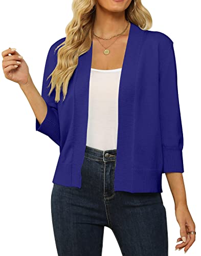 Image of Women's 3 /4 Sleeve Cropped Cardigan Sweater Open Front Short Shrugs Cardigans Lightweight Sweaters