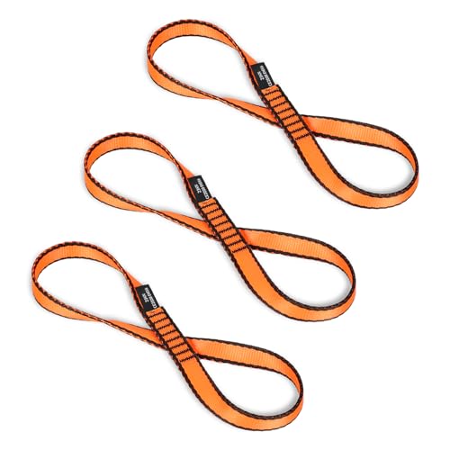 18MM Nylon Climbing Sling Runner - 23KN CE2008/EN566 Certified Climbing Webbing for Rock Climbing, Rappelling, Mountaineering, Outdoor Adventures, Emergency Anchoring 30cm/ 12inch |Pack of 3（Orange）