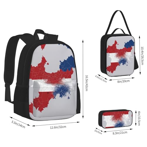 Czech Republic Animation Flag Map Print 3 Piece Set Backpack, Lunch Bag, Pencil Case, Cute Sturdy For College And Travel4