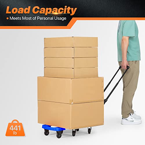 Monibloom Folding Hand Truck With 6 Wheels, Adjustable Handle Collapsible Utility Trolley For Car Luggage House Office, 441 Lbs Load Capacity, Blue #TOP7