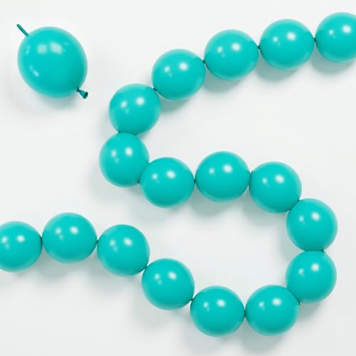 Image of Teal Blue Linking Balloons, 100PCS 6 Inch Turquoise Quick Link Balloons for Making Balloon Wall Heart Arch, Tails Balloon for Wedding Birthday Bridal Baby Shower Mermaid Pool Octopus Party Decorations