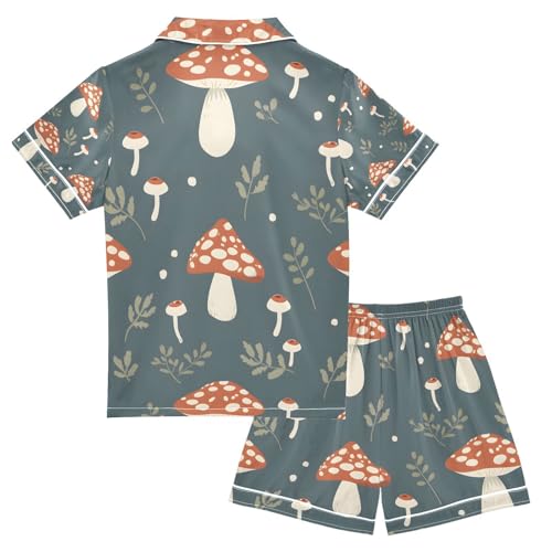 senya Mushroom and Grass 1 Satin Summer Pajama Sets Silk Short Sleeve Button Down Sleepwear2