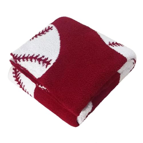 Image of Ultra Soft Cozy Happy Baseball Sports Knitted Throw Blanket Fluffy Microfiber Bed Blanket Lightweight Both Sides Blanket for Couch Sofa Bed Red