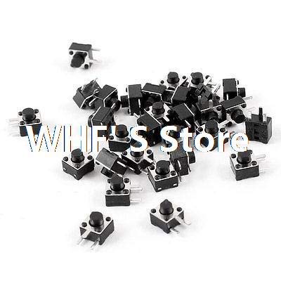 30 Pcs PCB Mount Momentary 3 Pin SPST Tactile Tact Switch Black 4.5x4.5x4.3mm