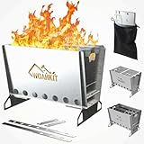 WOAHKIT Camping Wood Burning Stove with Grill,Portable Collapsible Backpacking Survival,Folding Stainless Steel Campfire Stove for Outdoor Cooking Hiking Camping Picnic Hiking BBQ