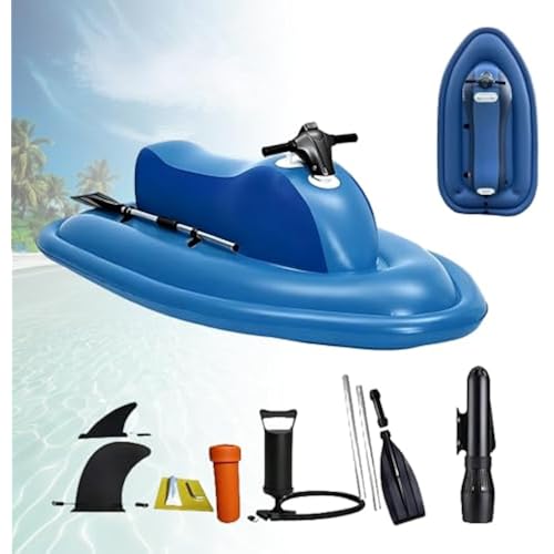 3-in-1 Inflatable Motorized Boat for Adults, Handheld Deep Water Scooter for Snorkeling Divers, 10-Speed Electric Surfboard Jet Ski, Heavy Duty Dual-Chamber Lake Cruise Float Bundle