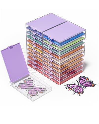 Image of CATEARED Diamond Art Storage Trays with Lid, 20-Pack Premium Diamond Painting Accessories & Tools, Stackable Rhinestone Organizer for Nail Gems & Bedazzling Kit, Craft Supplies for Adults & Kids