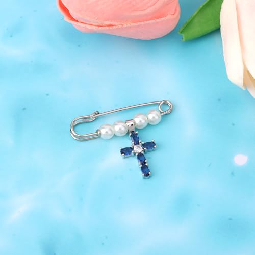 Blue Cross Charm Brooch, Christian Wedding Bridal Bouquet Charm Elegant Bridal Shower Gift Bride Pendant from Mom Sister Friend Pin Securely Attaches to Bouquet, Garter, Dress3