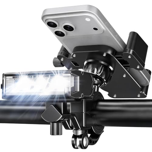 ABROML 2026 NEW Bike Light Phone Holder, 2-in-1 Detachable Bike Light Phone Mount Holder, IPX5 Rechargeable Bicycle Headlight, Adjustable for iPhone 17 16 15 Pro Max, Galaxy and 4.7-7