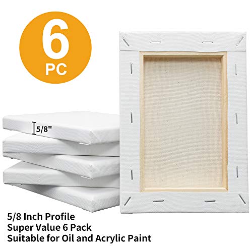 Image of FIXSMITH Stretched White Blank Canvas- 5x7 Inch,6 Pack,Primed,100% Cotton,5 /8 Inch Profile of Economy Value Pack for Acrylics,Oils & Other Painting Media.
