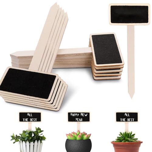 UNINGYI 30 étiquettes en bois noir pour plantes, marqueurs de tableau noir de jardin de type T,...