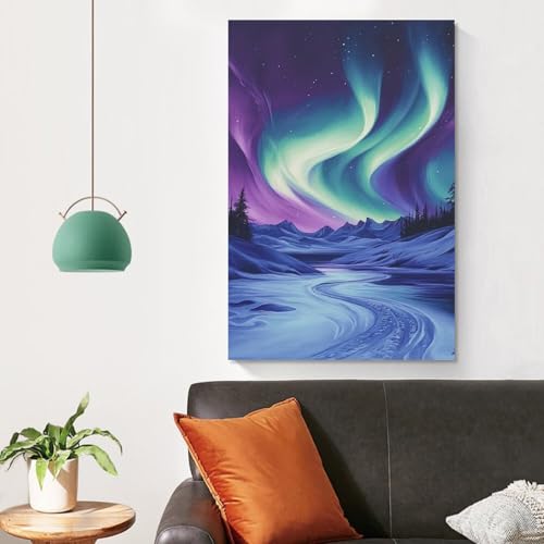 Cuadro en lienzo de auroras boreales de 50x75 cm para decoracion de salon y dormitorio 4