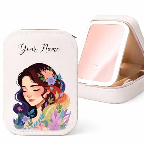 Image of PRIMIT LED Travel Jewelry Case and Makeup Bag with Mirror, Dust-Proof Jewelry Box, 10 Sealed Jewelry Bags - Compact Cosmetic Mirror Case for Women Girls Travel Essentials (Luxe Floral Muse)