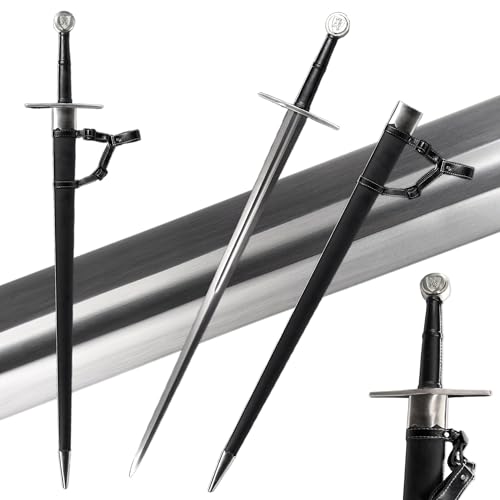 Sauvagine-Hand Forged Spring Steel Longsword 48 Inch - Full Tang Sharp Blade with Leather Protective Case for Medieval Cosplay & Display