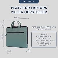 VON HESSEN Laptoptasche aus echtem Nappa-Leder bis 16 Zoll - Aktentasche Herren & Damen - Luxuriöse Echtleder Arbeitstasche für Büro & Alltag - Laptop Hülle in Türkis (Silver Pine) – Ansicht 3