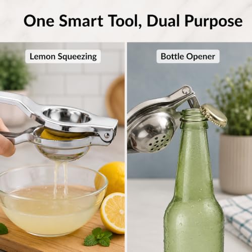 Image of Clazkit Hand Press Lemon Squeezer with Bottle Opener | Multipurpose Citrus Juicer | Manual Fruit Extractor | Strong, Lightweight & Easy to Clean