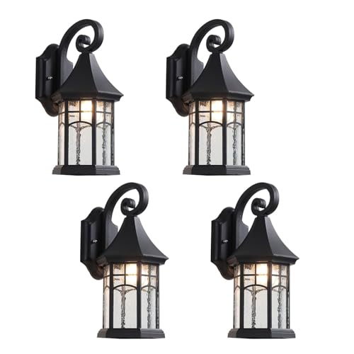 Lámpara exterior impermeable de metal negro y cristal para iluminación de balcones