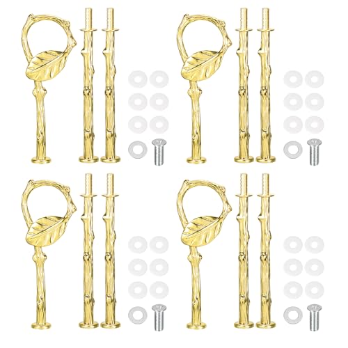 sourcing map 4 Set 3-Tier Cupcake Stand Hardware Handles, Zinc alloy Cake Plate Stand Handle Fittings with Screws for DIY Making Fruit Plate Cake Stand, Leaf Gold