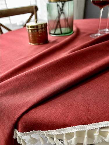 Nappe ronde 120cm rouge KnSam en polyester avec franges - 6