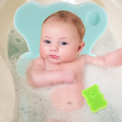 Image of BESTonZON Baby Bath Sponge Pad Non Slip Soft Breathable Infant Bath Cushion Support Mat for Newborns and Toddlers 19.68X11.81X1.57 Inches Machine Washable