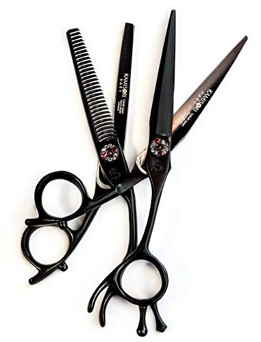 Kamisori Beauty - Black Diamond III Professional Haircutting Shears Set with Texturizer - Choose 5.0, 5.5, or 6.0 (5.5)