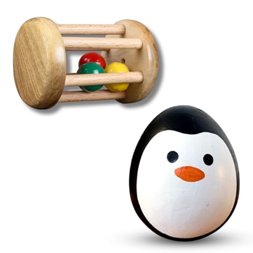 Image of Rolling Drum Rattle & Balancing Wobbler Set | Montessori Baby Toys for Sensory Play & Motor Skill Development | Safe, Durable & Eco-Friendly Toys for Newborns 0-12 Months