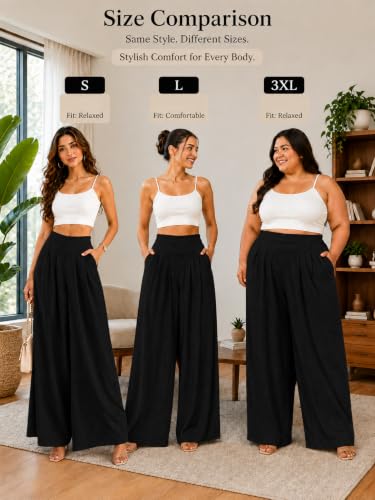 Image of Jawdrobe Women's Pure Cotton Flare Palazzo Pant | Wide Leg Trouser | Casual Office Wear | Relaxed Fit- Semi-Elastic High Waist