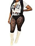 Adogirl Women's 2 Piece Outfits Short Sleeve Front Tied Sheer Mesh Bodycon Long Legging Pants Sets White