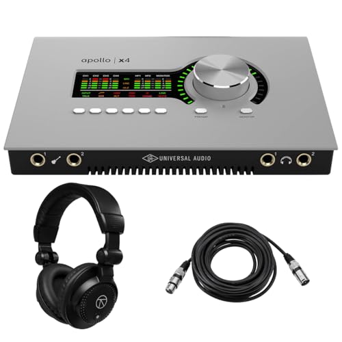 Universal Audio Apollo x4 Gen 2 Thunderbolt 3 Audio Interface with Essentials+ Plug-Ins, Bundle with TAPH100 Headphones and 25' XLR M to F Microphone Cable