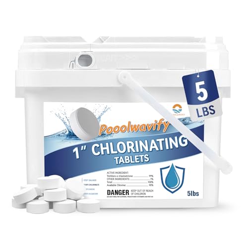 1 Inch Chlorine Tablets for Pools & Spas, 5 LB – Slow Dissolving Stabilized Trichlor Tabs with 90% Available Chlorine for Hot Tubs, Above-Ground & In-Ground Pools