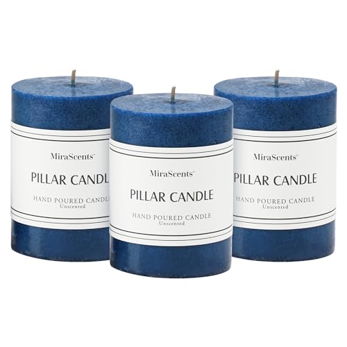3x4 Inch Navy Blue Pillar Candles Set of 3, Unscented