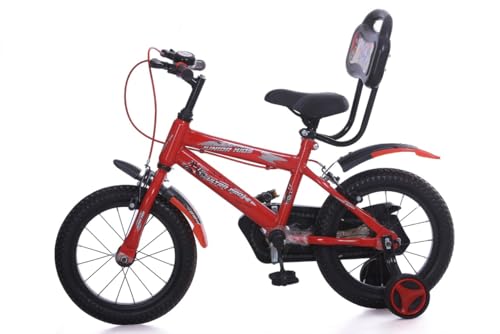 Image of JUNIOR KID 14T Kids Cycle with Sides Balance Wheel and Back Rest Seat | 9 Inch Frame | Steel Rim | Ideal for 3 to 6 Years Boy & Girl