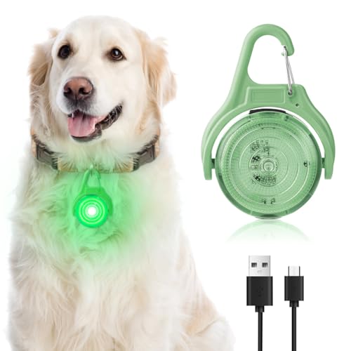 AUAUY 1PCS Luz Perro Noche, USB Collar de Perro Colgante con Luz Led, 4 Modos Luz para Perros de Noche, IP68 Impermeable Luz Collar Perros, Luz para Perros para Correr, Caminar (Verde)