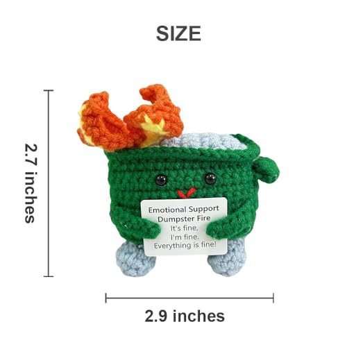 Image of RovyFota Emotional Support Crochet Dumpster Fire with Positive Card Cute Room Decor Knitted Toys Funny Crochet Support Buddies Gifts for Friends (Green&Pink&Red)