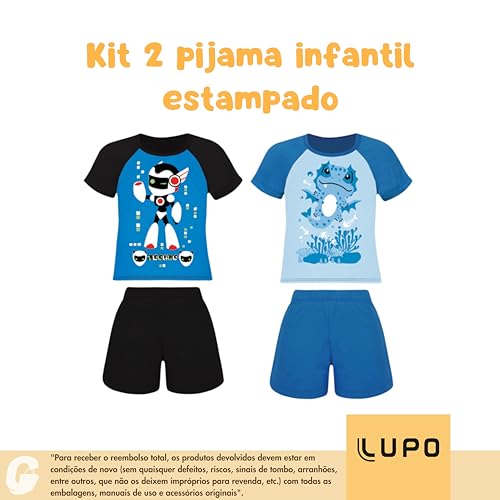 Kit 02 Pijamas Curto Meninos Infantil Lupo | 1 Preto - 1 Azul | 10